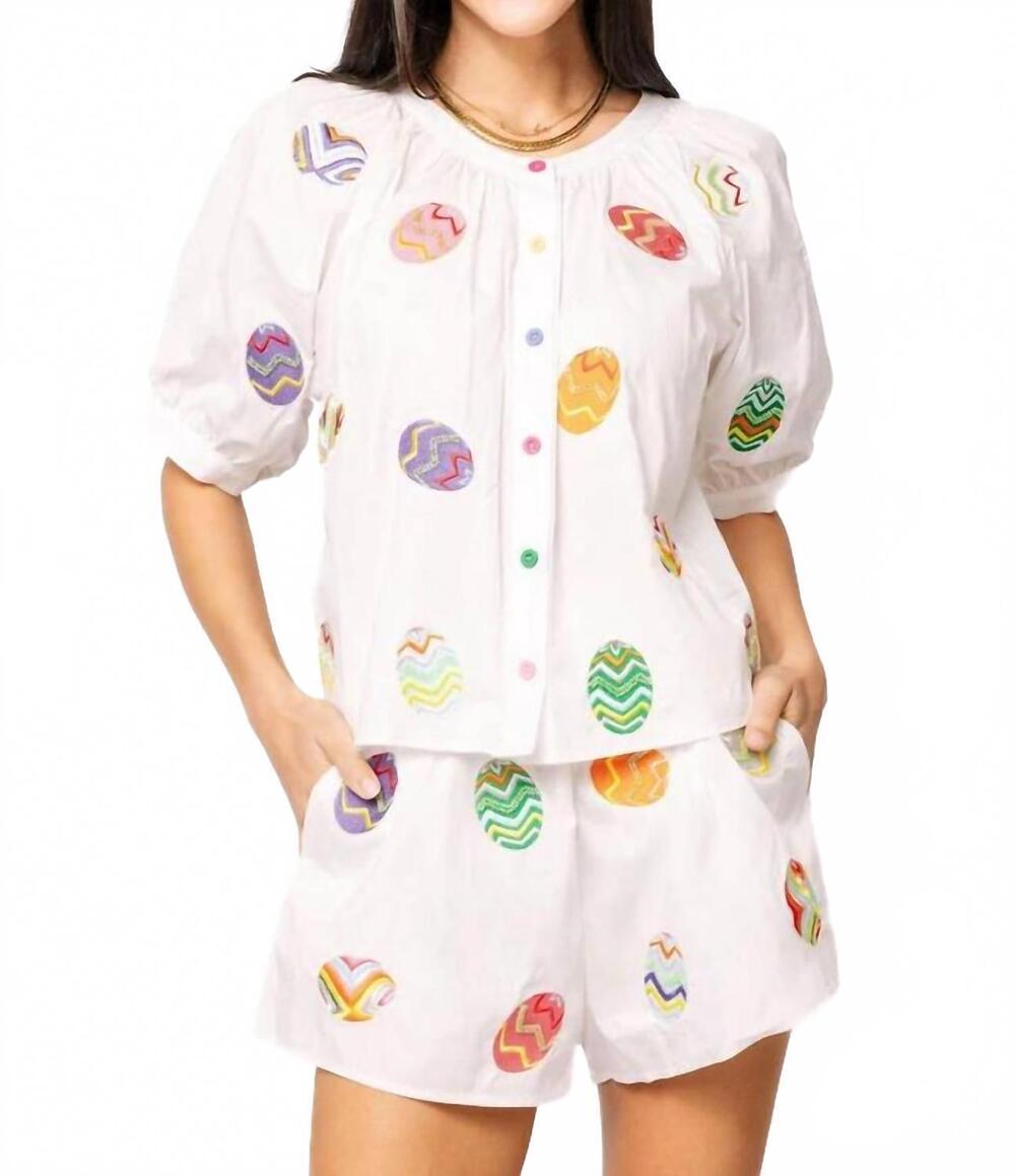 NEW QUEEN OF SPARKLES easter egg short in white